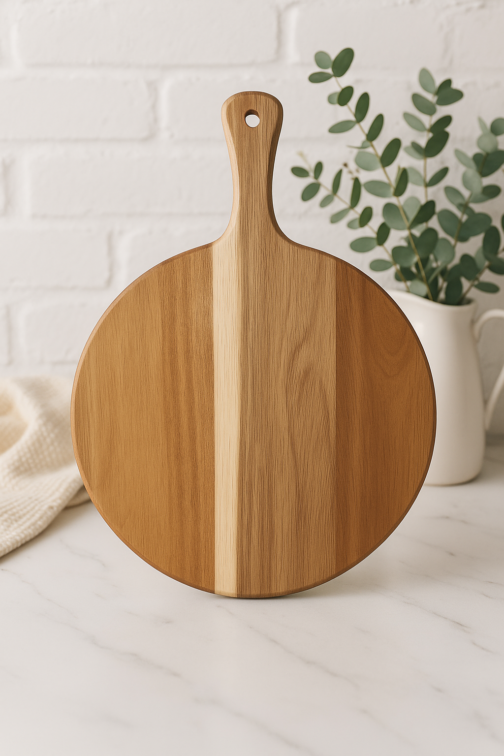 Acacia Wood Round Cutting Board with Handle
